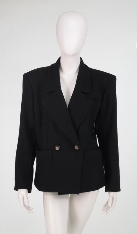 1990s Yves St Laurent YSL black wool double breasted jacket 4