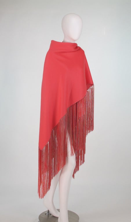 Colombo coral 100% cashmere silk fringe shawl 1