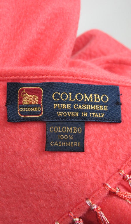 Colombo coral 100% cashmere silk fringe shawl 2