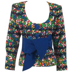 Vintage 1980s Yves St Laurent YSL vibrant floral jacket with wrap belt