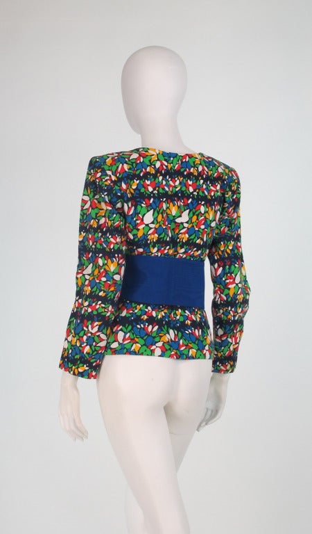 1980s Yves St Laurent YSL vibrant floral jacket with wrap belt 1