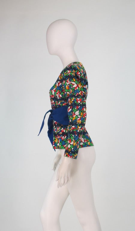 1980s Yves St Laurent YSL vibrant floral jacket with wrap belt 2