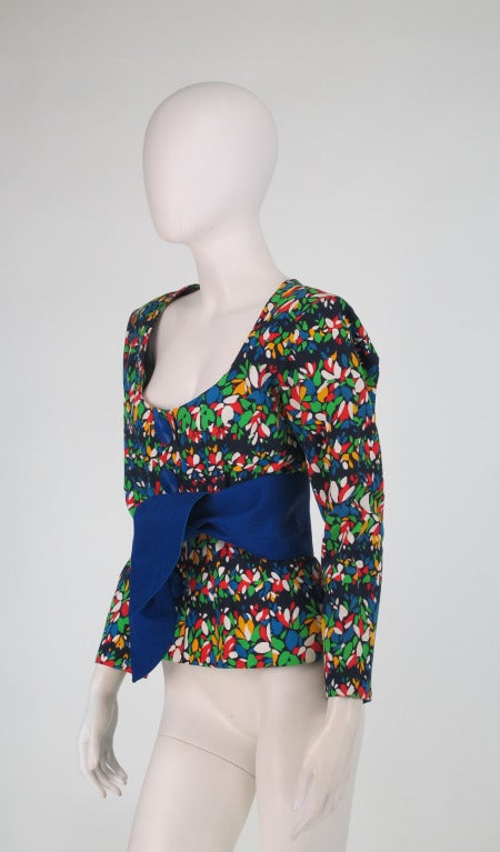 1980s Yves St Laurent YSL vibrant floral jacket with wrap belt 3