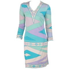 Vintage 1960s Emilio Pucci aqua geometric silk day dress