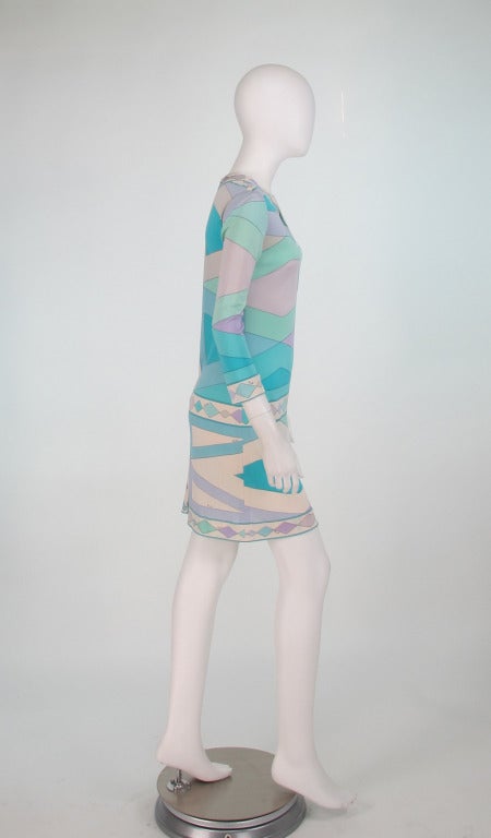 Women's 1960s Emilio Pucci aqua geometric silk day dress