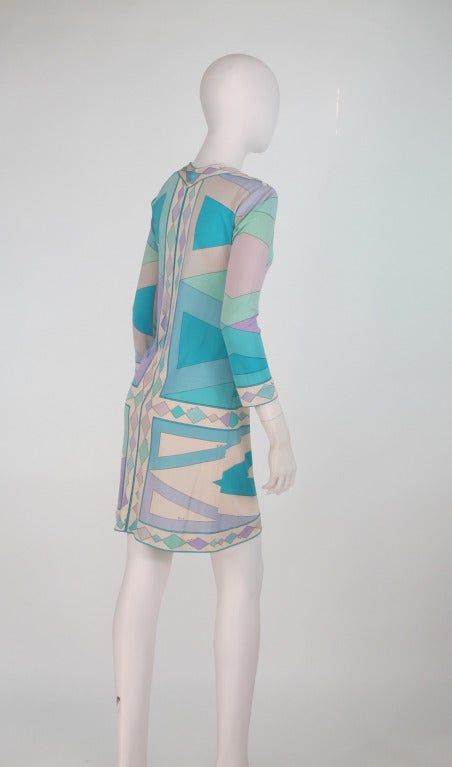 1960s Emilio Pucci aqua geometric silk day dress 1