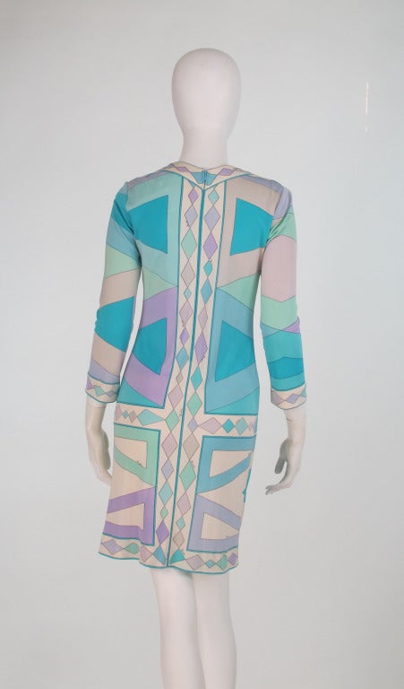 1960s Emilio Pucci aqua geometric silk day dress 2
