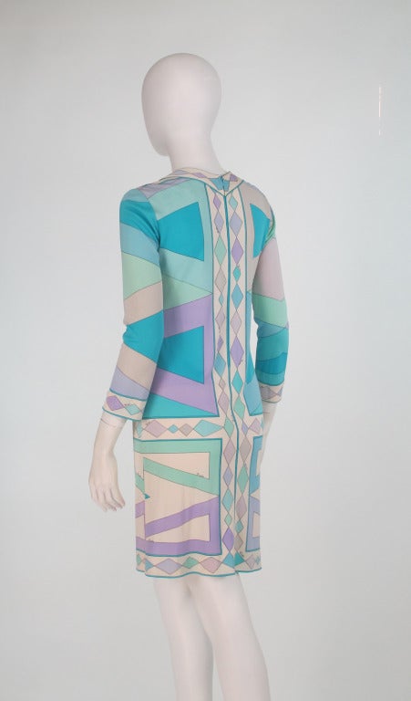 1960s Emilio Pucci aqua geometric silk day dress 3