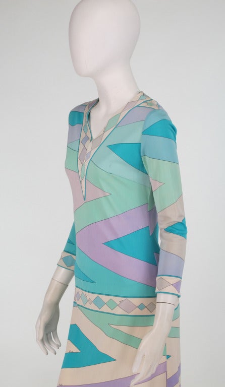 1960s Emilio Pucci aqua geometric silk day dress 4