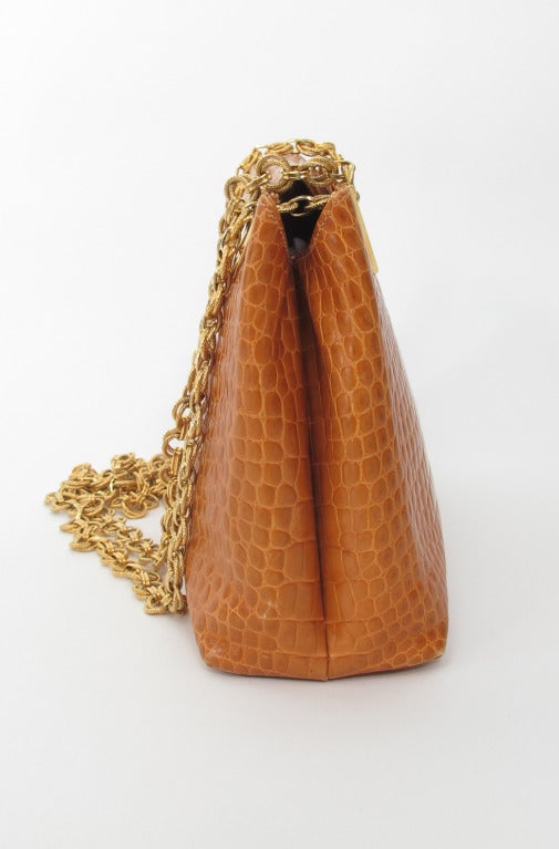 Women's Valentino Couture butterscotch alligator gold chain handabag