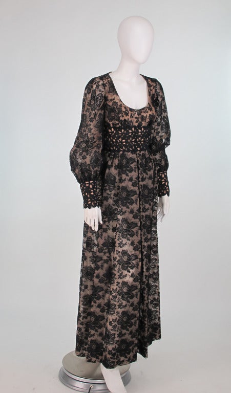 Black Fantastic 1970s Lillie Rubin chantilly & guipure Lace jumpsuit For Sale