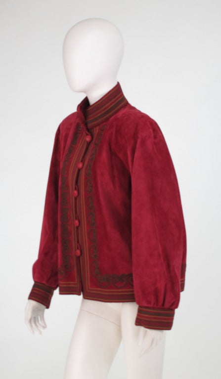 1980s Yves St Laurent Russian collection corded suede jacket In New Condition In West Palm Beach, FL