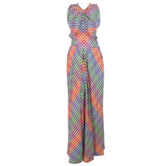 Geoffrey Beene, schräg geschnittenes, kariertes Kleid mit Taftschleife vorne, 1970er Jahre