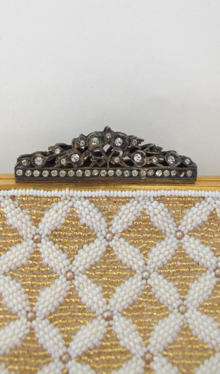 Women's 1940s Saks Fifth Ave. made in France gold & ivory beaded evening bag