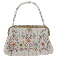 1940s Llewellyn hand made in France beaded floral evening bag