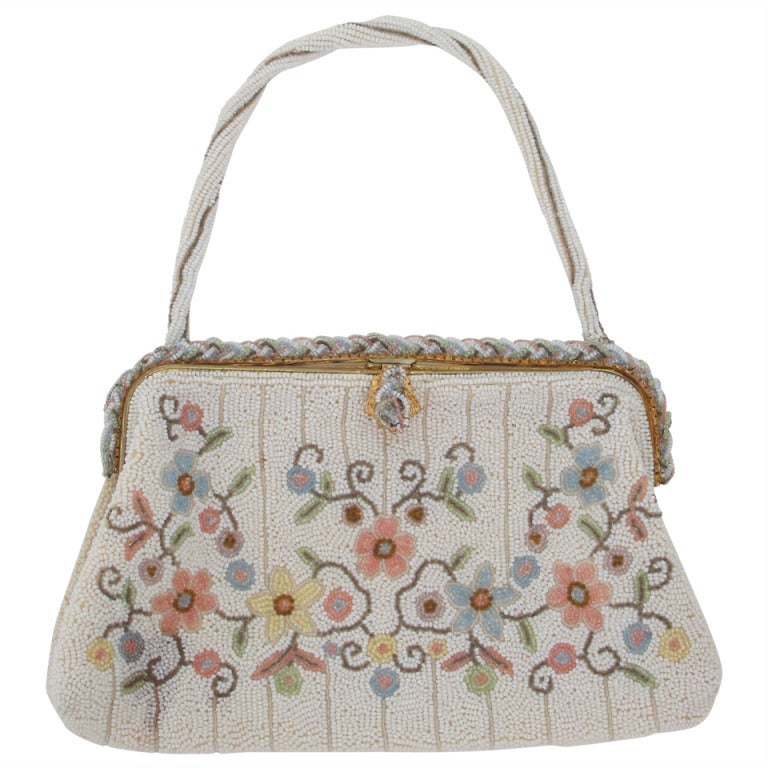 1940s Llewellyn hand made in France beaded floral evening bag at 1stDibs