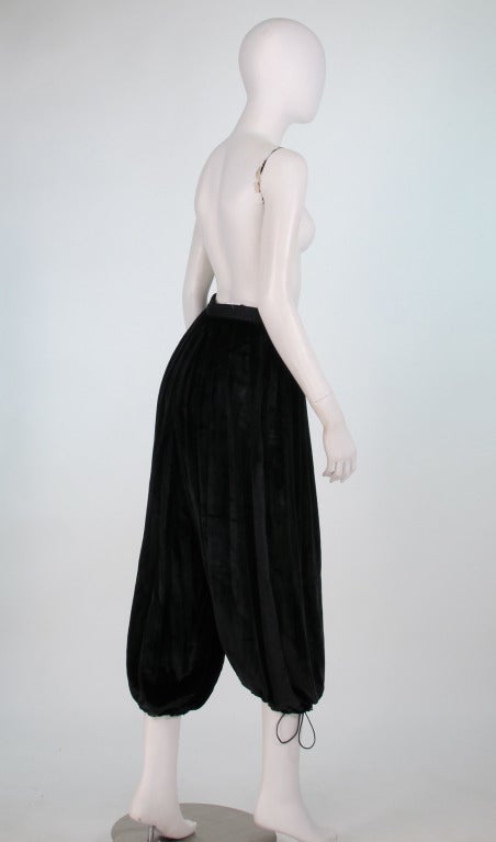 Women's 1970s Yves St Laurent black panne velvet zouave pants