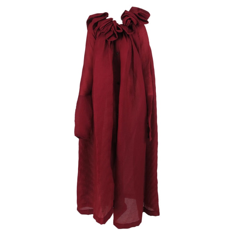 1990s Romeo Gigli ethereal garnet pinch pleated evening coat