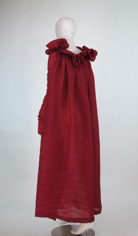 Women's 1990s Romeo Gigli ethereal garnet pinch pleated evening coat