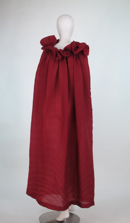 1990s Romeo Gigli ethereal garnet pinch pleated evening coat 1