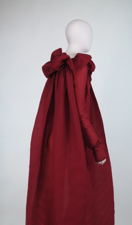 1990s Romeo Gigli ethereal garnet pinch pleated evening coat 2
