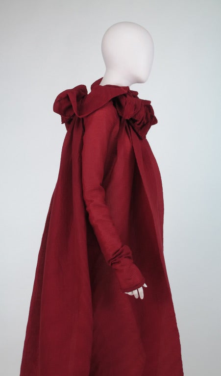 1990s Romeo Gigli ethereal garnet pinch pleated evening coat 3
