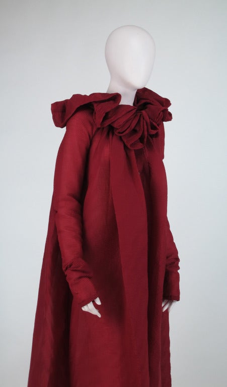 1990s Romeo Gigli ethereal garnet pinch pleated evening coat 4