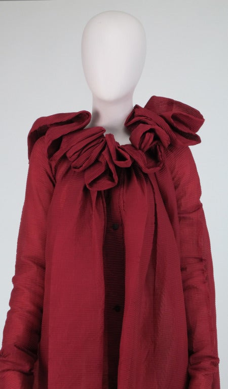 1990s Romeo Gigli ethereal garnet pinch pleated evening coat 5