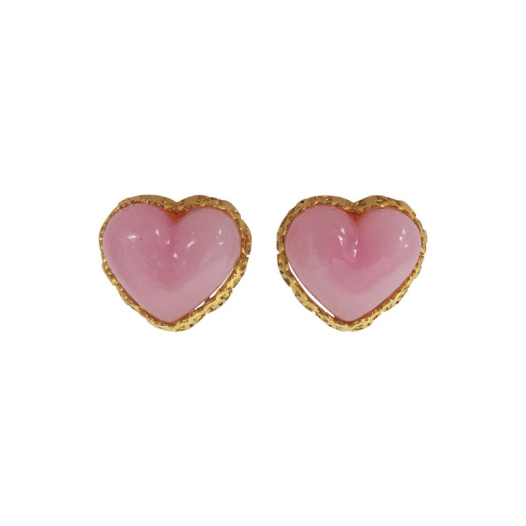 chanel pink heart earrings