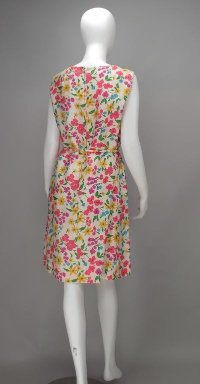 Beige 1960s floral spring coat & matching sheath dress