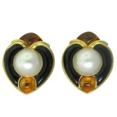 Large Modern Gold Onyx Citrine Earrings
