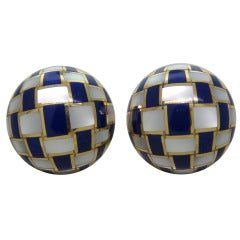 Tiffany Gold Mother Of Pearl Lapis Checkerboard Earrings 12