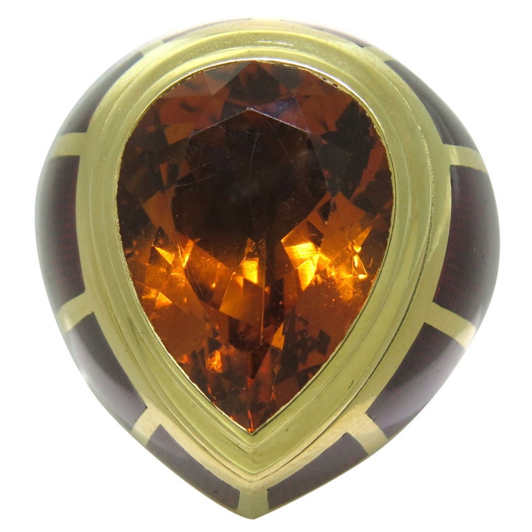 Leo de Vroomen Citrine Enamel Gold Ring