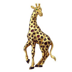 1980s Cartier Giraffe Enamel Clip Brooch