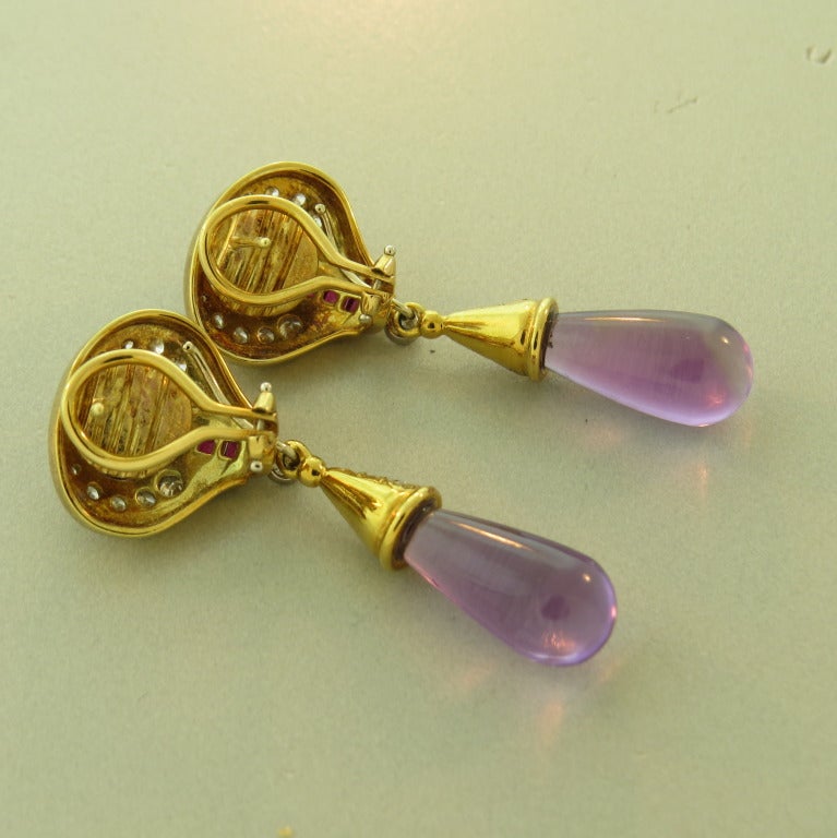 Night & Day Lagos Gold Ruby Amethyst Diamond Earrings In Excellent Condition In Lambertville, NJ