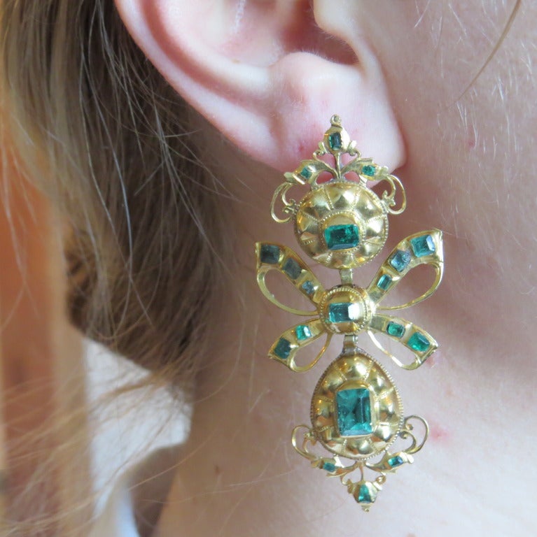 Georgian Antique Iberian Emerald Gold Earrings