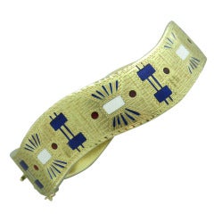 Antique Gold Enamel Bangle Bracelet