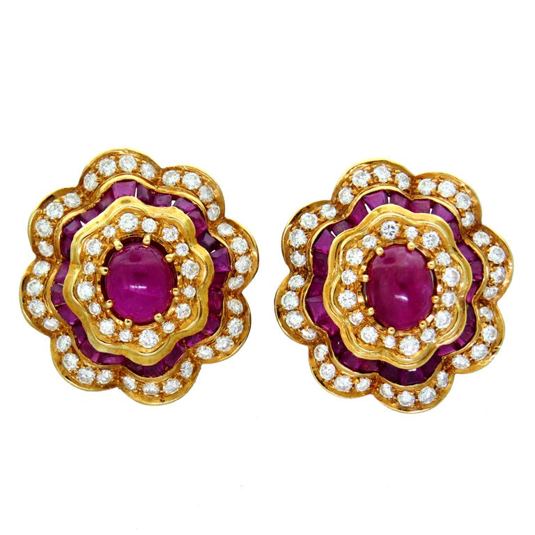 Impressive Gold Ruby Earrings at 1stdibs
