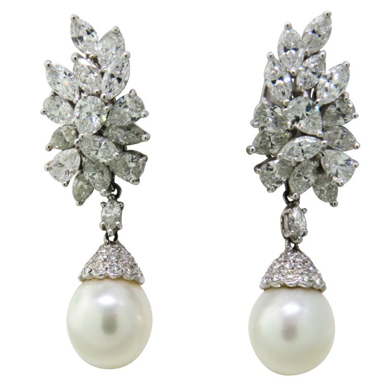 Classic Night & Day Platinum Diamond South Sea Pearl Earrings