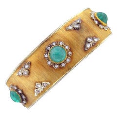 BUCCELLATI Gold Diamond Emerald Rigato Bracelet