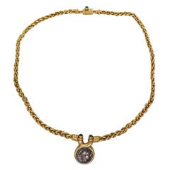 Bulgari Gold Emerald Ancient Coin Necklace