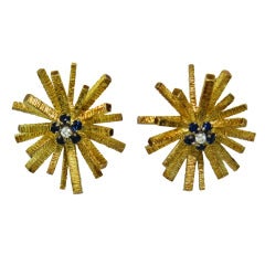1970s Gold Sapphire Diamond Earrings