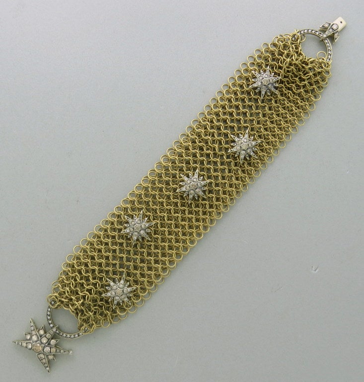H Stern 18k yellow gold diamond mesh bracelet from Stars collection. Bracelet is 7