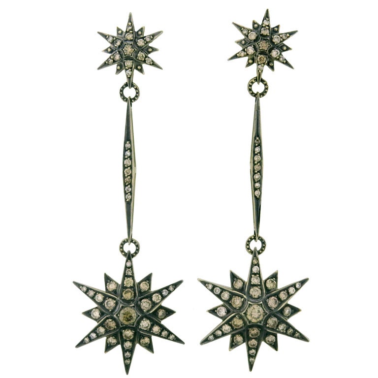 H Stern Stars Gold Diamond Drop Earrings