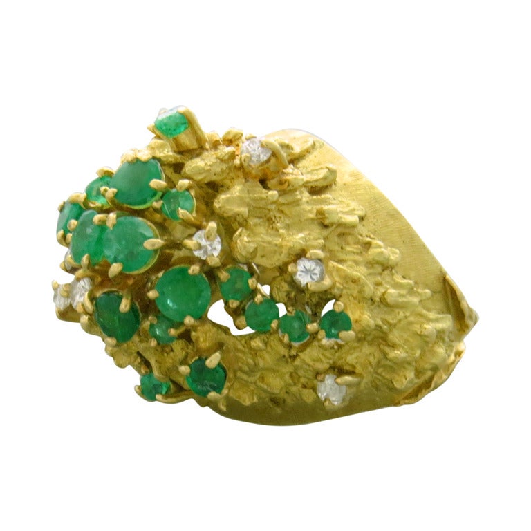 1970s H Stern Gold Diamond Emerald Ring