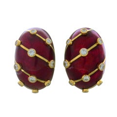 Tiffany & Co Schlumberger Gold Diamond Enamel Banana Earrings
