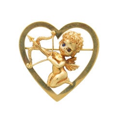 Ruser Gold Sapphire Cupid Heart Brooch