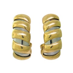 Bulgari Stacked Polished Gold and Steel Hoop Earrings