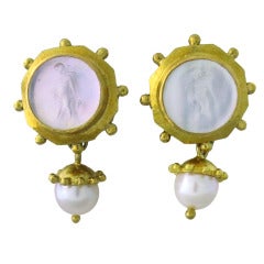 Elizabeth Locke Gold Venitian Glass Intaglio Pearl Earrings