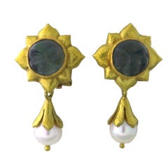 Elizabeth Locke, Elizabeth Locke, Gold-Ohrringe aus venezianischem Glas mit Perlen Tag / Nacht
